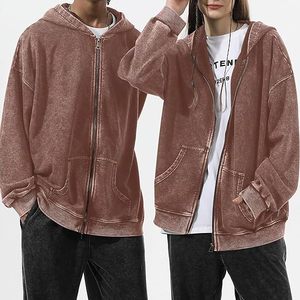Sudadera con capucha de gran tamaño para mujer, lavado ácido, cremallera con capucha con bolsillo Vintage, ropa de calle de Moda de Primavera, tela de moda púrpura 2025 - Product Image 3