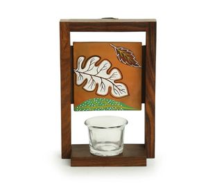 Shades of a Leaf Wall Tea-Light Holder en madera de Sheesham y portavelas de terracota para decoración navideña Bollos de madera rústicos - Product Image 1