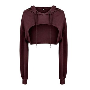 Vente à chaud de sweat à capuche court grande taille pour femmes respirant à manches longues sweats à capuche au prix d'usine - Product Image 4