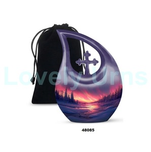 Urna para adultos de cremación con gotas de lágrima Aurora Borealis más vendida para cenizas humanas, urna funeraria cruzada decorativa con bolsa de terciopelo gratis - Product Image 5