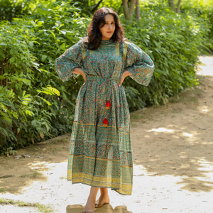 Venta al por mayor de las mujeres de moda explosiva ropa de verano nuevo diseño de las mujeres de estilo elegante Casual verde de manga larga Maxi vestido para las señoras - Product Image 2