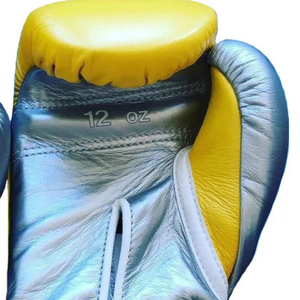 Guantes de Boxeo Profesionales de Cuero Amarillo Plateado con Velcro en la Muñeca, Guantes de Entrenamiento y Sparring para Hombres y Mujeres - Product Image 5