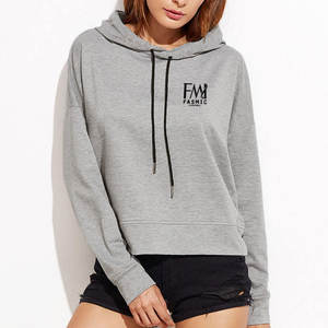 Sudadera con capucha recortada de jersey liso para mujer, sudaderas con capucha de manga larga para sudaderas con capucha de color personalizado con capucha informal - Product Image 3