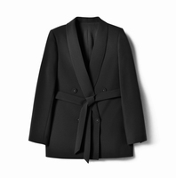 Blazer pour femme en 90% laine 110S et 10% soie, coupe ample, avec surpiqûres, poignets à boutons, veste unie minimaliste, fabrication usine