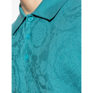 Camisa Formal para Hombre, Color Azul Turquesa Verde, Sólida, de Alta Calidad, 100% Algodón, Tejida, con Logotipo Bordado, Mangas Cortas, Frente Acanalado - Product Image 2