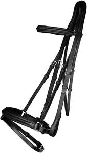 Bride à vagues fantaisie rembourrée anti-pression anatomique avec rênes | Noir, marron complet, Cob, sur la taille - Product Image 2