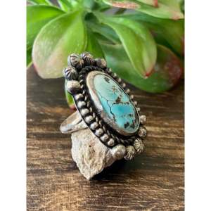 Anillo Boho de Algodón Damian con Turquesa de Montaña y Engaste de <span class=keywords><strong>Plata</strong></span> Esterlina, Piedra Lisa Tallada, para Uso Diario, Talla 7.75 - Product Image 3