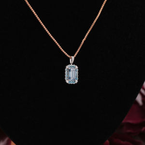 Minimal <b>Pendant</b> Blue Emerald & Tiny Round Cut Customized Lab Grown Diamond <b>Pendant</b> Chain 18KT <b>Solid</b> <b>Gold</b> Awesome Jewelry for Her - Product Image 4