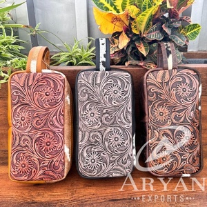 กระเป๋าเครื่องสำอางมีซิปหนังแท้สำหรับผู้หญิงกระเป๋าเครื่องสำอางเดินทางแบบตะวันตก - Product Image 1