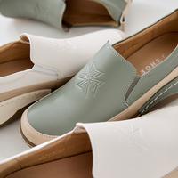[JSHOE] Chaussures de marche confortables en cuir de vachette léger à plateforme pour femmes, avec détail étoile en relief