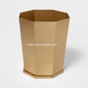 Cubo de basura limpio para el hogar de Metal dorado mate, cubo de basura de aspecto único de forma redonda más vendido de la India - Product Image 3