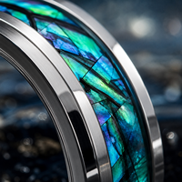 Bague en acier inoxydable personnalisée avec incrustation de coquille d'ormeau irisée, prix d'usine JLM, pour homme et femme, bijoux de mariage
