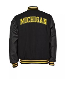 Veste universitaire pour hommes et femmes, broderie en chenille, manches en cuir, logo personnalisé, col montant, style baseball - Product Image 2