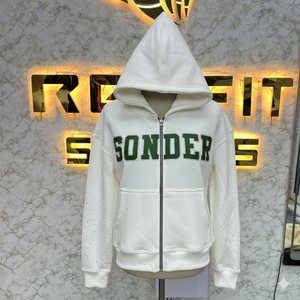 เสื้อมีฮู้ดแบบซิปของผู้ชายเสื้อแจ็กเก็ตแบบมีซิปล้างด้วยกรดเสื้อมีฮู้ดแนวสตรีทผ้าฟลีซแบบวินเทจ - Product Image 4