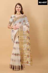 Индийский этнический стиль пролетающий хлопок шелк в эксклюзивной окантовке с полностью хлопчатобумажным сари с миной бутон свадебная одежда сари для женщин - Product Image 4