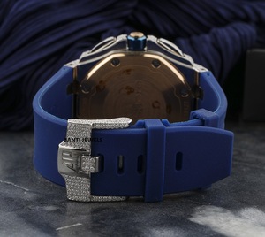 Montre automatique de luxe sertie de moissanite avec bracelet bleu, bijoux hip-hop haut de gamme, aspect diamant VVS - Product Image 4