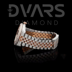 Montre de luxe en acier inoxydable bicolore or blanc et or jaune, avec cadran en verre analogique, date automatique ETA, sertie de moissanite D VVS de haute qualité, style Hip Hop - Product Image 3