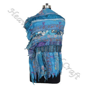 Echarpes Sari en Soie Recyclée à 15 Bandes, Fabricant en Gros, Inde, Écharpe Réversible à Rayures Colorées - Product Image 6