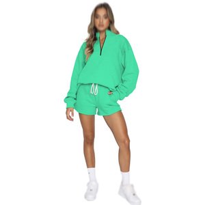 Ensemble de survêtement d'hiver deux pièces pour femmes |   Pantalon de sport, haut à capuche avec fermeture éclair |   Haute qualité 100% coton Écologique Respirant Décontracté - Product Image 4