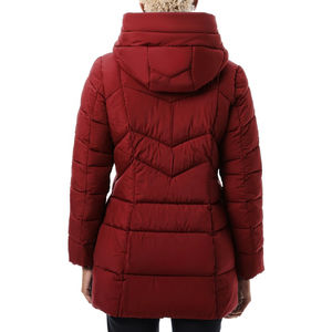 Customizable 2026 Winter Red Women's Puffer Jacket Hooded Long Sleeve Thick Zipper Casual Solid Color Waterproof Logo Polyester - Product Image 4