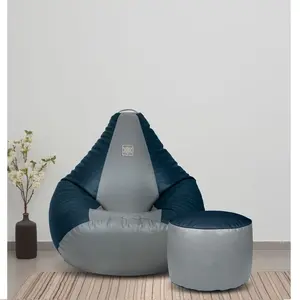 Stylish XXl Size Black Blue Leather Bean Bag Inflatable Cozy Indoor Outdoor Lazy boy Leisure Bean Bags Chairs Sofa Cover Couch B