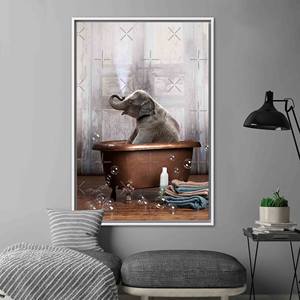 Elephant <b>Bathroom</b> Canvas <b>Print</b> - Cute Animal Artwork Decor,White Framed - Product Image 1