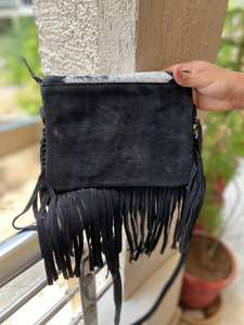 Nuevo estilo personalizado pelo en cuero de vaca gamuza flecos bolsos de calidad superior bohemio mujeres cuero vaquera bandolera monederos - Product Image 6