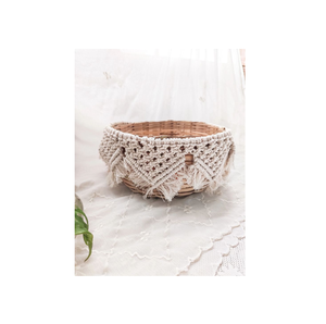 Panier fait main en paille panier de rangement en macramé avec poignée panier en rotin pour la décoration de la maison - Product Image 1