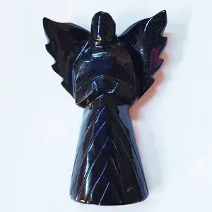 Zwarte Toermalijn Angel Reiki Crystal Producten Natuurlijke Toermalijn Angel Crystal Stone Standaard Zwart