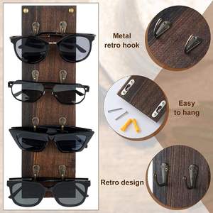 Lot de 2 Organisateur de stockage de lunettes de soleil montées rustiques Porte-lunettes de soleil en bois Présentoir de lunettes avec métal - Product Image 2