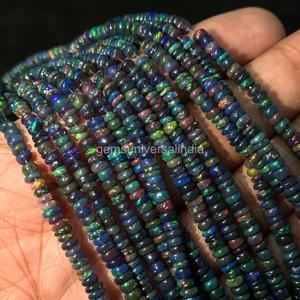 Perles rondes lisses en opale d'Éthiopie noire naturelle 3-5 mm, opales noires chatoyantes pour la fabrication de bijoux, vente en gros par le grossiste. - Product Image 6