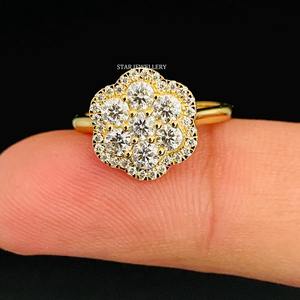 14K Sólido Oro VVS Moissanite Cluster Diamond Halo Ring. - Product Image 3