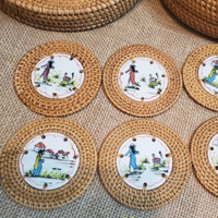 Alas Meja Ramah Lingkungan dari Rotan Alami, Tatakan Gelas Klasik Gaya Bunga Eceng Gondok Bambu, Perlengkapan Meja Vietnam TUYET DUNG