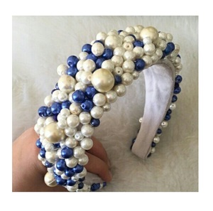 White Blue Colored Wholesale New Arrival Baroque Sponge Pearl <b>Beaded</b> <b>Headbands</b> for Women <b>Beaded</b> Purple Pearl Head Band - Product Image 1