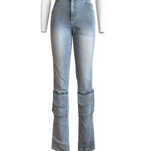 กางเกงยีนส์เดนิมทรงวินเทจ ระบายอากาศได้ดี ทรงคาร์โก้ เอวสูง ทรงเข้ารูป ตรงรุ่นที่เหมาะกับทุกไซส์ XL 2XL 3XL สำหรับฤดูร้อน ฤดูหนาว ฤดูใบไม้ร่วง - Product Image 1