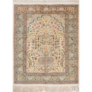 Tapis en soie rectangulaire Gulmarg Pae-5564 de haute qualité, à motifs floraux, noué à la main en viscose et polyester vert, pour salon ou chambre à coucher - Product Image 1