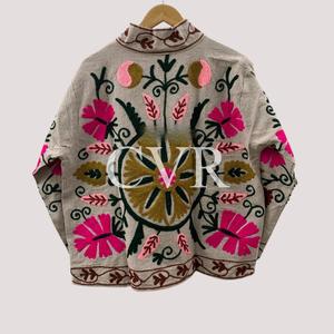 Abrigo de Algodón Bordado a Mano con Flores, Cuello Mandarín, Manga Tres Cuartos, Estilo Bohemio, Talla Grande, Ropa Exterior Casual de Primavera para Mujer - Product Image 2