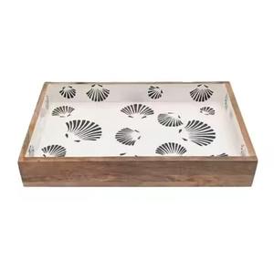 Plateau de service à thé en bois naturel avec motif émaillé – Vaisselle et articles de cuisine pour le petit-déjeuner - Product Image 6