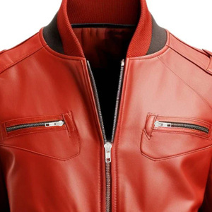 Chaqueta Bomber de cuero informal con detalles acanalados de acabado premium y opciones de bordado personalizadas en el pecho o la espalda - Product Image 3