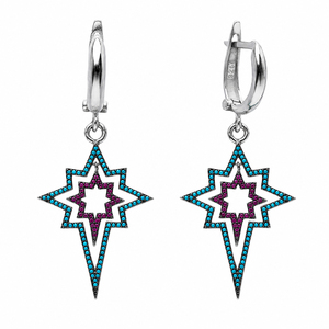 Boucles d'oreille étoile Turquoise, bijoux creux, en pierre Turquoise, fait à la main, en argent, nouvelle collection 2020, vente en gros - Product Image 4