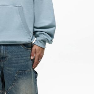 Cómoda Sudadera con capucha azul de gran tamaño para hombres y mujeres con ajuste holgado y tela suave para uso diario - Product Image 3