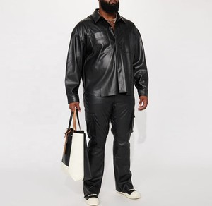 Vêtements d'extérieur personnalisés OEM Chemise en cuir décontractée à fermeture éclair Style de rue Chemise boutonnée en faux cuir Chemise en cuir à la mode pour hommes - Product Image 4
