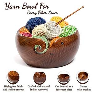 Bol en fil en bois 7x4 pouces support fait main pour crochet bol à tricoter avec crochet en bois crochet et sac de voyage cadeau - Product Image 5