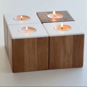 Porte-bougie en bois gaufré fait à la machine, support décoratif pour bougie chauffe-plat et bougie pilier pour la décoration de la maison, du salon, de la table - Product Image 1