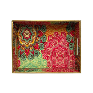 Meilleure vente Plateau de service en bois imprimé émaillé Livraison rapide Plateau de service Outils de cuisine uniques Plateaux décoratifs de table - Product Image 3