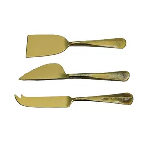 Stainless Steel With Golden Plated Cheese Knife 3 Pieces Stainless Steel Cake Dessert Butter Knife Spatula Pizza Cheese Spreader