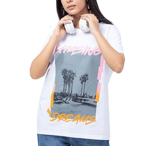 Camiseta de Mujer, Corte Regular, Poliéster, Casual, Manga Corta, Lisa, Verano, Ecológica, con Estampado de Plumas, para Entrenamiento y Gimnasio - Product Image 1