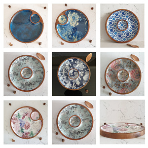 Plateau de service en résine de Style Ins rond de luxe avec incrustation de nacre nouveau support de gâteau Design pour cuisine Restaurant décor à la maison - Product Image 6