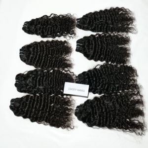 Extensions de cheveux humains indiens à double trame non traités Faisceaux alignés de cuticules vierges brutes Vague profonde Vague lâche Styles de vague d'eau - Product Image 1