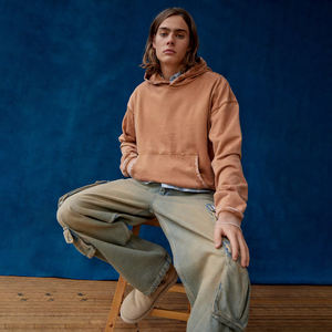 Personnalisé en détresse Vintage lavé à capuche pull lourd soleil fané teinture Streetwear 100% coton surdimensionné goutte épaule à capuche - Product Image 2